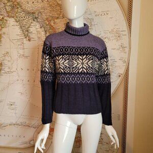 Sweater Project deep purple lavender ivory ski sweater with turtleneck hygge M